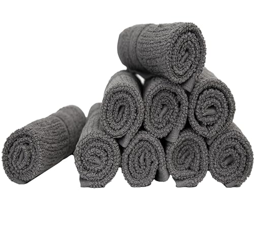 Image of PH Pleasant Home Ribbed Wash Cloths Set - 12 Pack (12 inch x 12 inch) - 509 GSM - 100% Ring Spun Cotton Wash Cloth - Super Soft and Highly Absorbent Face Towels (Dark Grey)