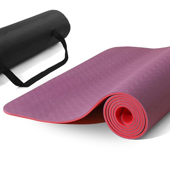 Extra Thick TPE Yoga Mat for Women and Men 6mm Anti Slip Exercise Mat with Carrying Strap and Storage Bag Lightweight Fitness Workout Pilates Stretching, Red Purple-image-4