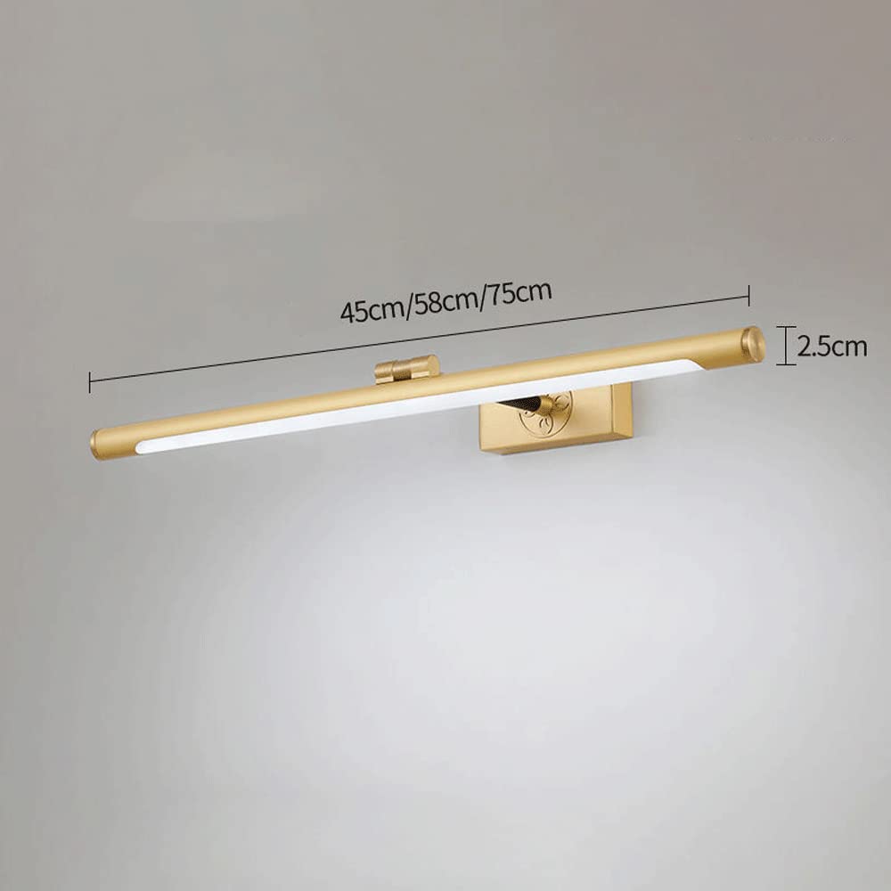 Led Spiegelfrontleuchte Moderne Kupferwandleuchte, Badezimmerbeleuchtung Acryllampenschirm Über Spiegelleuchte, Einziehbarer Lichtarm Bilderleuchte Für Schlafzimmer Wohn,Gold-45cm