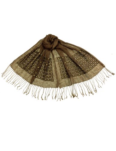 Linen Fashion Hand Embroidered Flowers & Rivets Long Scarf Shawl4