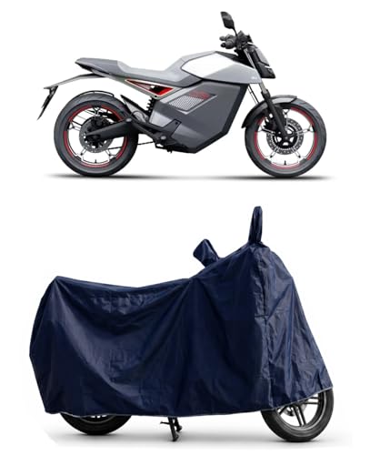 Image of Shield Heavy Duty Bike Cover for Ola Roadster | All-Season, Tear-Proof Fabric | with Side Mirror Pocket & Buckle Belt | Ola Roadster Bike Cover (Blue)