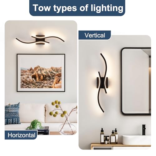 Image of CANEOE Black Modern Wall Sconce Set of 2, 24in Dimmable Led Wall Sconce Lighting, Hardwire Indoor Led Wall Lamps for Living Room Bedroom Bathroom Hallway (2 Packs) (Black, 24in)