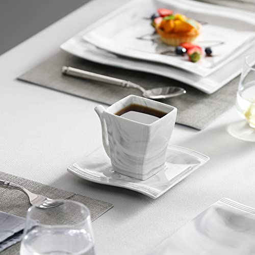 Malacasa Dinnerware Sets, 30 Piece Marble Grey Square Plates And Bowls Sets, Porcelain Dinner Set With Dishes, Plates Set, Cups And Saucers, Modern Dish Set For 6, Series Flora #TOP7