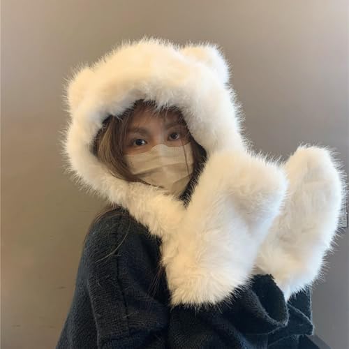 Hats Furry Scarf Hat Gloves Set for Women Outdoor Sports Furry Soft Hat Thickened Headgear Hats for Winter3