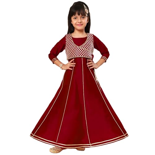 Image of A.T.U.N. (ALL THINGS UBER NICE) Girls Woven Design Gota Jacket Maxi Anarkali Gown