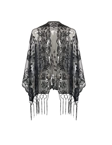 Coucoland 1920s Stola Damen Pfau Muster Retro Schal Umschlagtücher für Abendkleid Vintage Hochzeit Damen Schulter Bedeckung 20er Jahre Stil Gatsby...