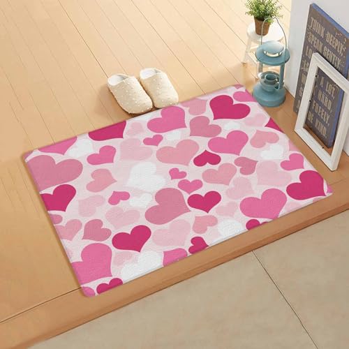 Valentine's Day Kitchen Bath Door Mat Cushioned Runner Rug,Washable Welcome Floor Sink Antifatigue Mat,Waterproof & Non-Slip Comfort Standing Doormat,Gradient Solid Pastel Pink Love Heart 20