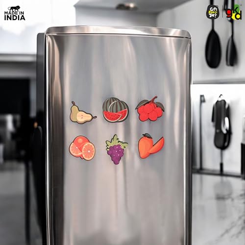 Image of GKD Wooden Fridge Magnets - Set of 5 Variations | Decorative Refrigerator Magnet for Home & Office | Gift for Fridge Lovers (Fruits)