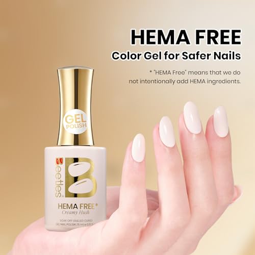 Image of Beetles White Gel Nail Polish - Creamy Hush 15ML Full Size /0.51Fl Oz, HEMA-Free Milky Gel Polish, Same Color Bottle, Soak Off UV LED Lamp French Nails Art, Manicure Salon DIY