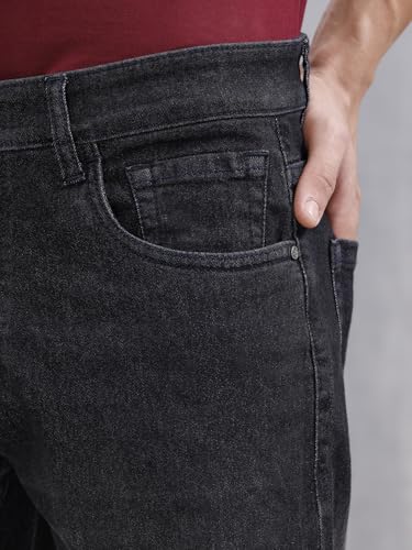 Image of WROGN Men Cotton Blend Jeans | Solid | Mid Rise | Slim Fit