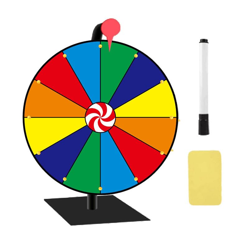 Spinning Wheel for Prizes with Stand 8 Inch 8 Color Slots Erasable Whiteboard Surface Tabletop Roulette Wheel for Parties and Carnival Games props Erasable or writeable