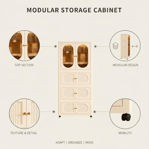 Image of Plastic Wardrobe for Cloths | 4 Layer Stackable Almirah with Hanging Rod, Transparent Doors, Wheels | Foldable Storage Cabinet Organizer for Clothes /Books /Toys