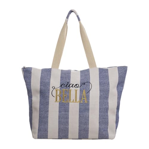 Sac de plage rayé bleu et beige pour vos journées ensoleillées à la mer