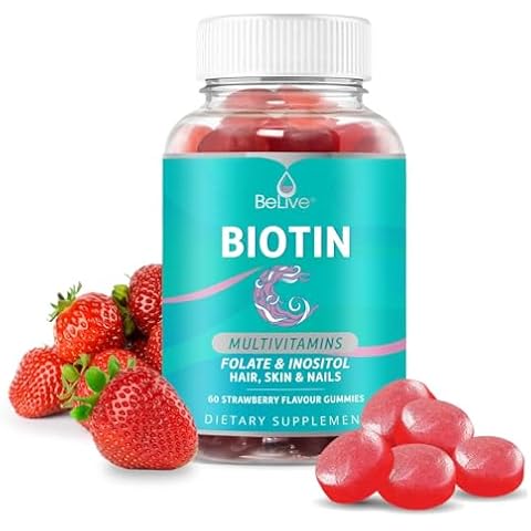 BeLive Biotin Gummies with MultiVitamins, Folate, Inositol – Supports Hair Growth, Healthy Skin & Nails – Vegan, Pectin Based – Strawberry Flavor (1) Cover