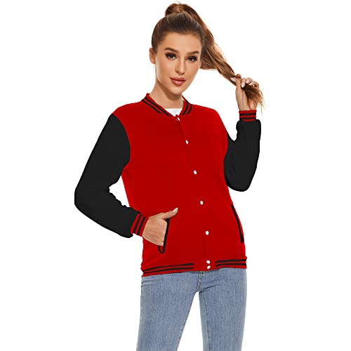 Image of Varsity Jacket Women Men's Baseball School Uniform Button Up Unsex Adult Long Sleeve Coat Fashion Jacket