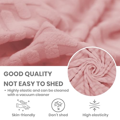 Image of Lukzer 2 Seater Jacquard Sofa Cover with 360 Frill Skirt - Pastel Pink Grid Maze | 240 GSM Stretchable Anti-Slip Fully Covered Universal Couch Cover for Living Room (140-180CM /SC-108-02F)