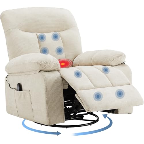 DUMOS Chenille Swivel Recliner Beige