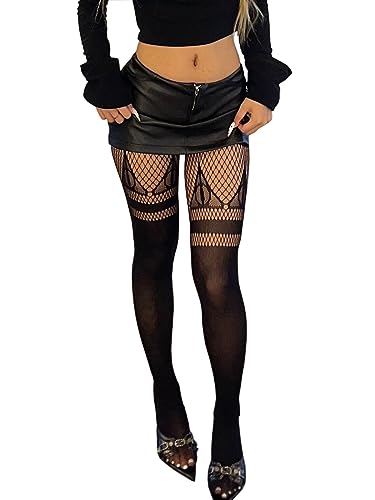 Image of Lunedear Black Fishnet Tights Net Leggings for Women | Halloween themed patterns mesh stockings breathable leggings