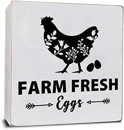 TEOUIOS Farm Fresh Eggs Rusic Country Style White Wooden Plaque Sign for Farmhouse Home Cabin Lodge Kitchen Shelf Decor Gift for Friends Housewarming