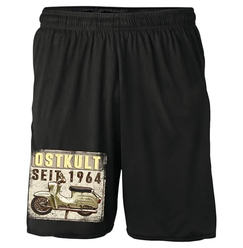 UGLYSHIRT Ostkult Shorts | Schwalbe Kurze Hose S51 Sweatshorts Ossi Moped Ostdeutschland DDR | Schwarz  L