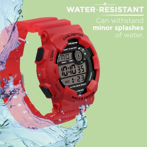 Image of Carlington Kids Digital Watch for Boys and Girls Age 3 to 14 Years Multicoloured Band with Alarm and Date Display - 9121