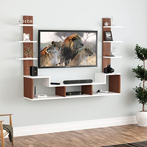 Image of Anikaa Harrison Engineered Wood Wall Mount TV Unit /TV Cabinet /TV Entertainment Unit (Walnut /White) - Ideal for Upto 43 inch(D.I.Y)