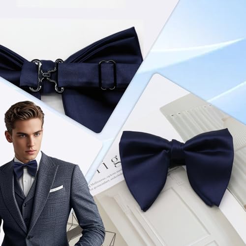 Image of Luckyvestir Oversized Bow Ties for Men, Pre Tied Clip on Men's Black Bowtie for Wedding Tuxedo Banquets Formal Wear