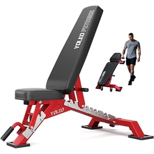 YOLEO Adjustable Weight Bench with Bench Press Stand, Foldable Workout Bench with Extended Head/Elbow Pad(for Users up to 7′)