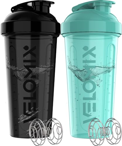 -2 Pack- 28 oz Protein Shaker Bottles for Protein Mixes - 2x Wire Whisk | Leak Proof Shaker Cups for Protein Shakes | Protein Shaker Bottle Pack (Black/Turquoise)