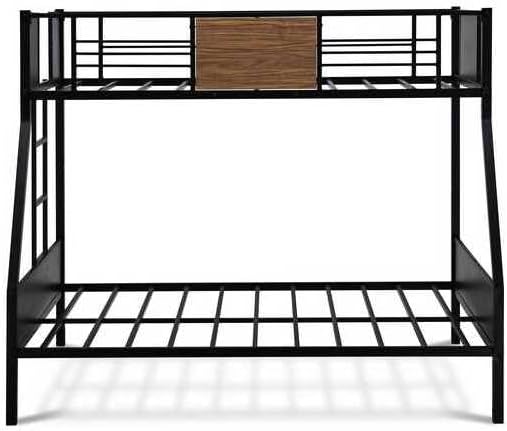 HomeStock Tribal Treasures Twin Bunk Bed in Black Powder Coating-Metal and Wood Construction with Guardrails-Space-Saving Sleeping Solution