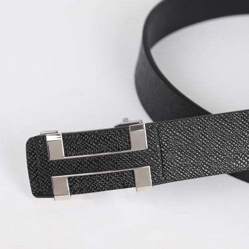 Image of Aurolran Men&Womens Leather Dress Belt Business Automatic Buckle Belt Color-Black Silver Gold