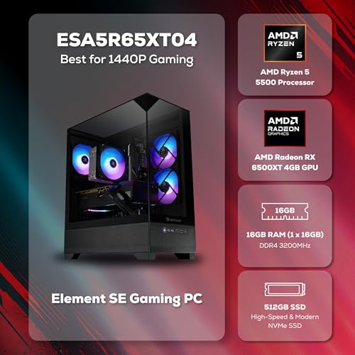 Image of iBUYPOWER Element SE Gaming PC Desktop Computer AMD Ryzen 5 5500 CPU, AMD Radeon RX 6500XT 4GB, 16GB DDR4 Non-RGB 3200MHz RAM, 512GB NVMe SSD, Windows 11 Home, Gamer Keyboard and Mouse - ESA5R65XT04