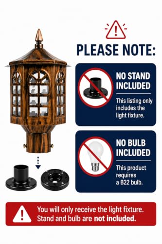 Image of SINOMAN Vintage Antique Outdoor Post Light for Garden Waterproof Decorative Lantern with Classic Golden Finish Pillar Mount Exterior Lamp (GL 513 GA, Pack of 1) Bulb Not Included