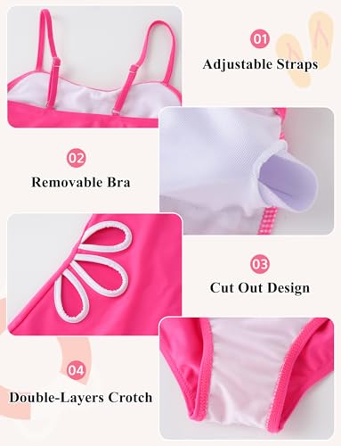 Image of SEAUR Girls Cut Out One Piece Swimsuit with Cover Up Skirt Bathing Suit Swimwear 7-16 Years