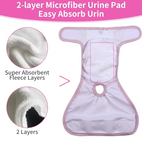 Image of Washable Female Dog Diapers for Small Dogs,Pack of 4 Reusable Puppy Diapers Super Absorbent Dogs Pants in Period,Heat Cycle,Incontinence,Excitable Urination,Medium
