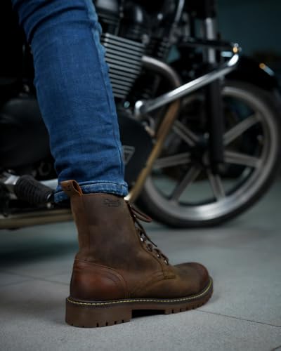 Image of Trip Machine Company Premium Leather Men's Motorcycle Riding Boots - Derby | 3 Point Protection | Ankle, Toe & Heal Protectors | CE Certified | Light Weight | Anti Slip Sole | Lifestyle Boots