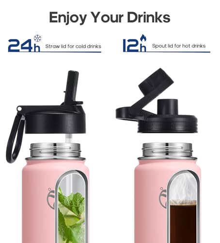 Image of HydroPal Vacuum Insulated Stainless Steel Water Bottle, 1200ml /1000ml /750ml- 2 Lids (Straw Lid and Spout Lid), 2 Straws Water Bottle for 12 Hours Hot & 24 Hours Cold Drinks, Great for Work, Travel