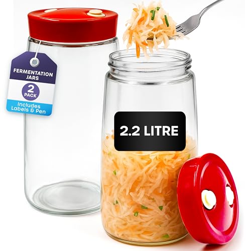 volila Fermentation Jars 2.2 Litre 2 Pack Fermenting Jar with Airlock 1 Way Air Release Vent Ideal for Kimchi Jar Sourdough Jar and Sauerkraut Fermentation Jars