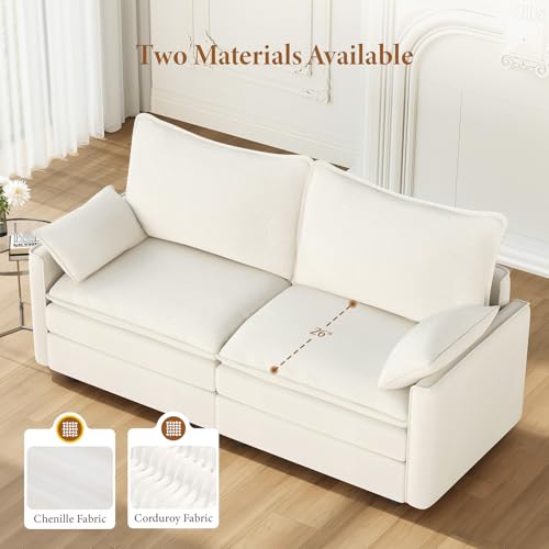 Image of Vesgantti 74 inch Loveseat Sofa for Living Room, Comfy Cloud Couch Deep Seat Chenille Modern 2 Seater Small Sofa with Armrest Pillow, Easy Assembly for Small Spaces, Snow White