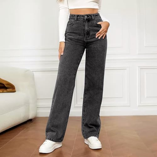 Women High Rise Wide Leg Straight Jeans Elastic Waist Stretchy Baggy Trendy Plus Size Denim Pants Y2 K Outfits2