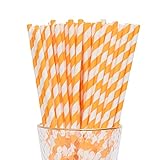 YAOSHENG Paper Straws for drinking, 100 Pack Orange Striped paper straws for Party...