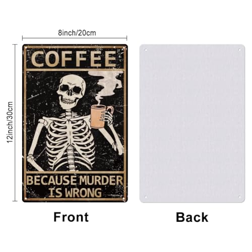 SUPERDANT Metal Signs Skull Coffee Tin Signs 30cm x 20cm Retro Metal Sign Vintage Wall Art Decor Wall Sign Plaque for Kitchen Cafe Pub Bar Bistro Home Coffee Corner Decoration - Image 2