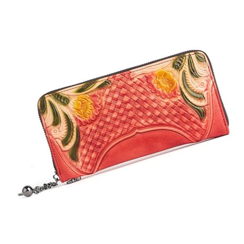 Women's Wallet Genuine Leather Medium Long Clutch Wallet Hand Embossed Multi-Card Wallet
