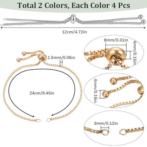 SUNNYCLUE 1 Box 8Pcs Slider Bracelet Chains Slider Bracelet 304 Stainless Steel Slider Bracelets Bulk Adjustable Bracelet Chain Extender Chain for jewellery Making Chains DIY Bracelets Women Supplies - Image 2