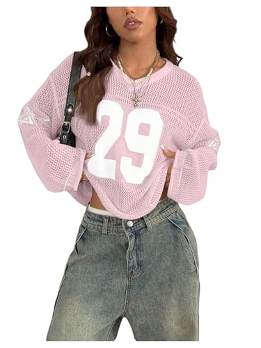 Image of BEAUDRM Women's Y2k Tops Oversized Crochet Jersey Shirts Graphic Streetwear