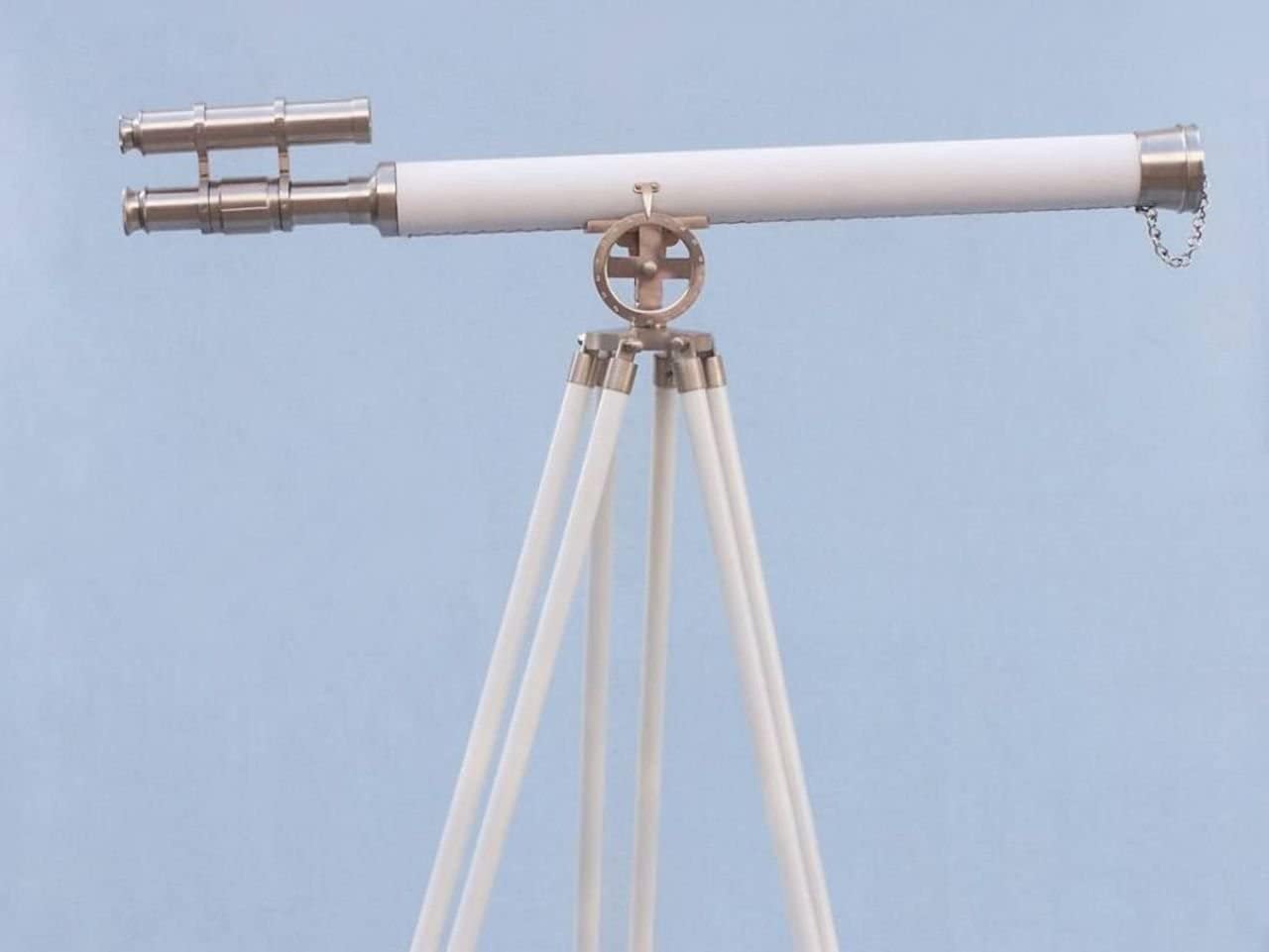 R S Enterprise Marine Nautical Floor Standing Brushed Nickel with White Leather Telescope