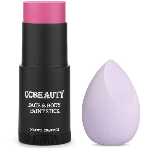 CCbeauty Pink Face Paint Stick,Face Painting Kit,Non Toxic SFX Makeup For Butterfly Halloween Costume Cosplay,Professional FX Body Paint For Adults,Full Coverage Painting Foundation With Makeup Sponge