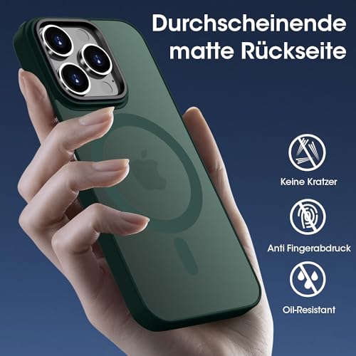 ORDA Magnetisch Hülle für iPhone 14 Pro 6,1 Zoll Kompatibel mit MagSafe,für iPhone 14 Pro Case Durchscheinende Matt Handyhülle Rückseite Dünn Stoßfest Schutzhülle Grün – Bild 5