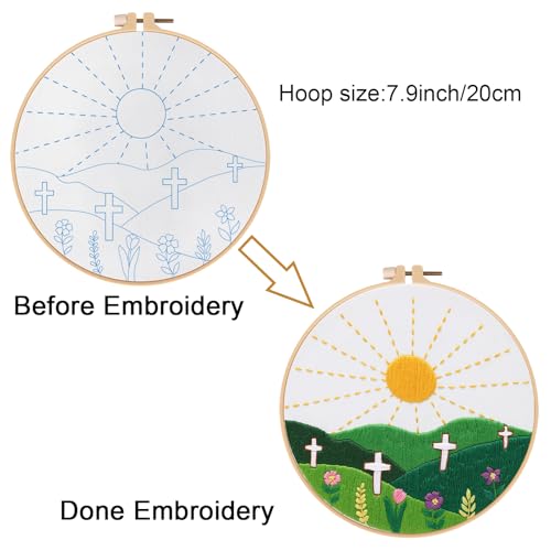 Image of Louise Maelys Embroidery Kits for Beginners,Cross Stitch Kit for Adults,DIY Needlepoint with Easter Christian Sunrise Flowers Pattern