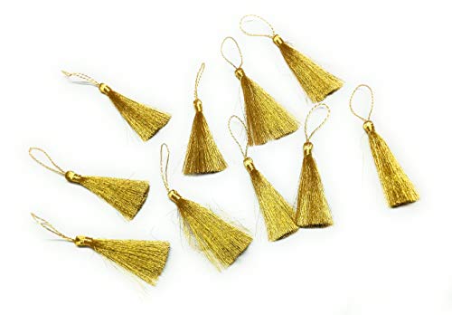 Image of Tassels Banarasi Ethnic Golden Zari Material Size 8 cm. with Loop for Dress, Decorations, Art Craft Work, Hangings, Projects, Bags, Borders, Torans - Pack of 10 pc